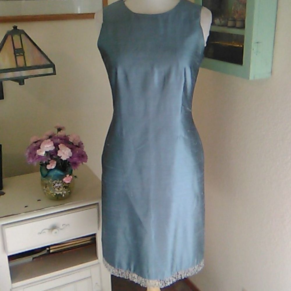 Iceblue Silk Beaded Sheathdress